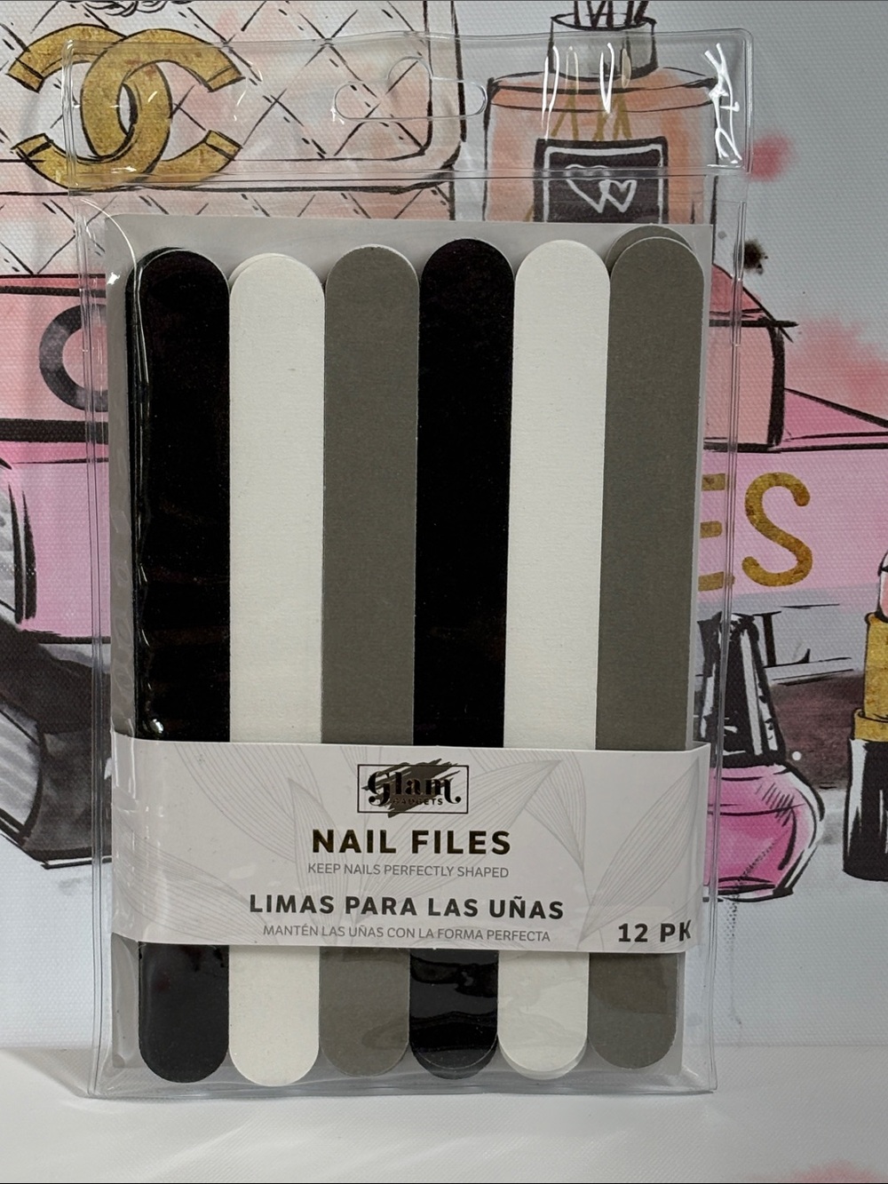 Glam Gadgets Black White Gray Nail Files - 12 Pack NEW